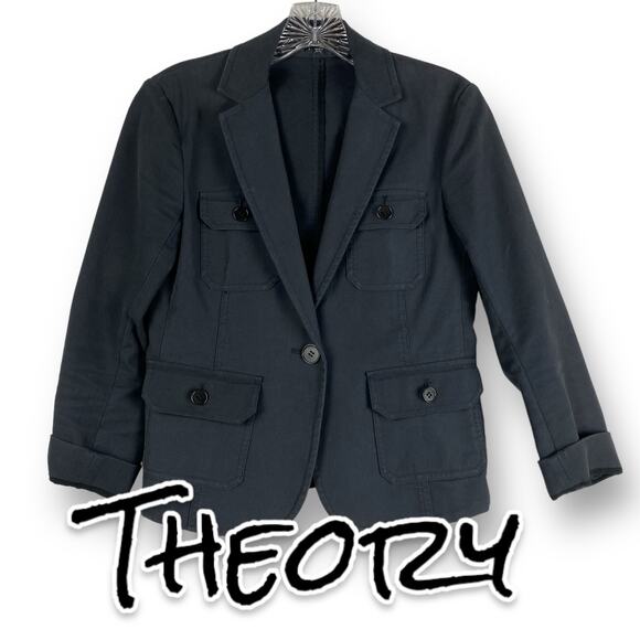 Theory Jackets & Blazers - Theory School Boy Blazer Charcoal Gray Cotton Womens Size 2